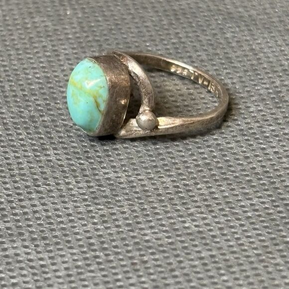 Vintage Turquoise Ring Southwestern Sterling Silver Mexico Size 6 - Picture 9 of 11